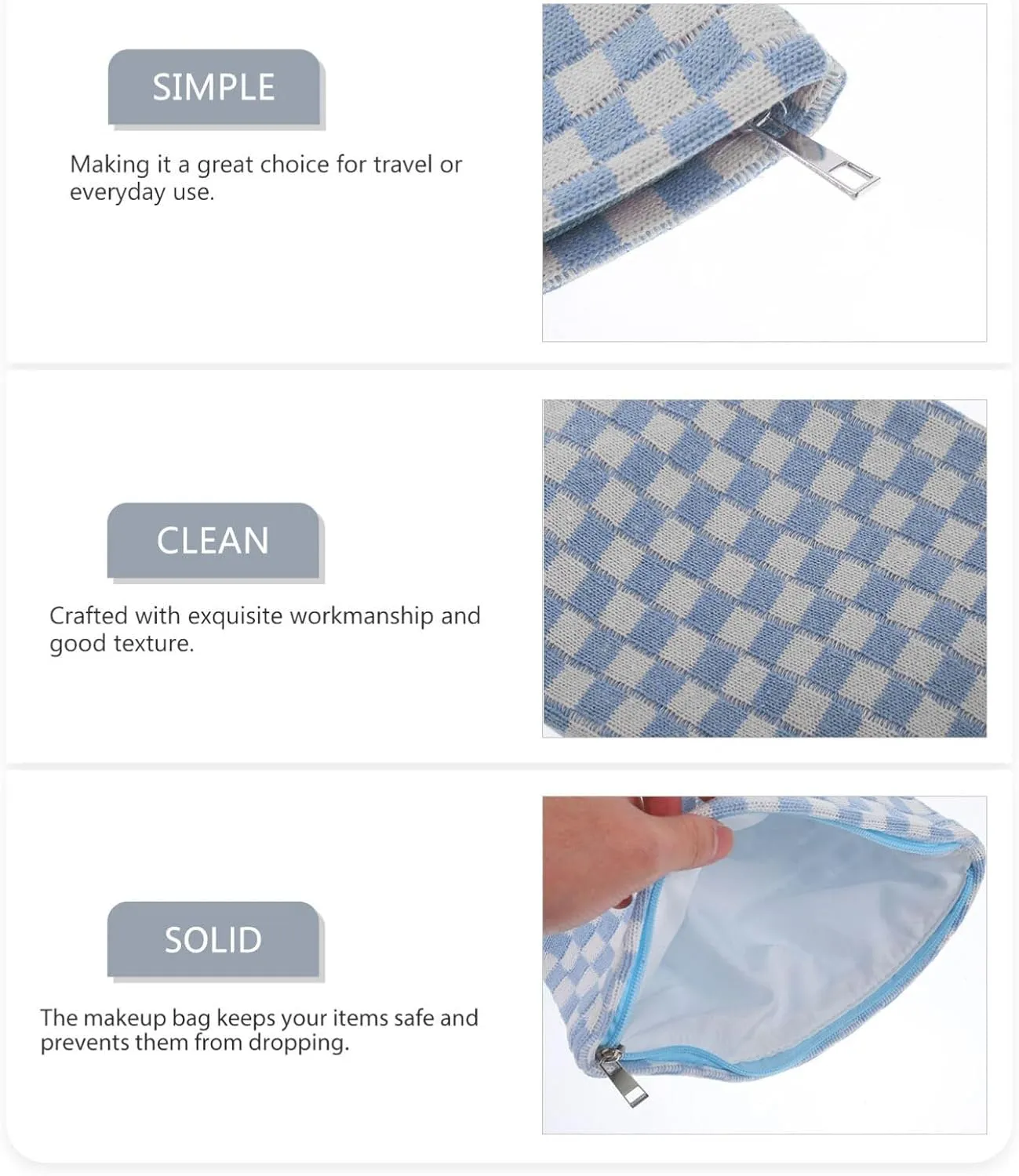 FRCOLOR Checkered Makeup Bag Quilted Makeup Bag Plaid Pattern Cosmetics Bag Small Cosmetic Pouch Portable Travel Toiletry Bag Cute Makeup Brushes Storage Bag for Women Zipper Cosmetic Pouch