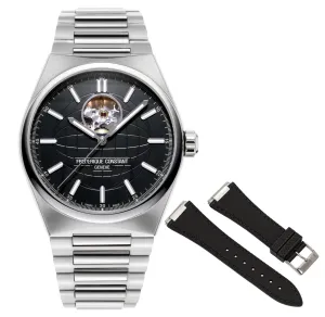 Frederique Constant Highlife Heart Beat Automatic Stainless Steel Black Dial Interchangeable Black Rubber Strap Mens Watch FC-310B4NH6B