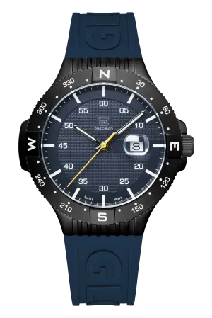 Gents Black Steel Glock Watch with Textured Blue Dial