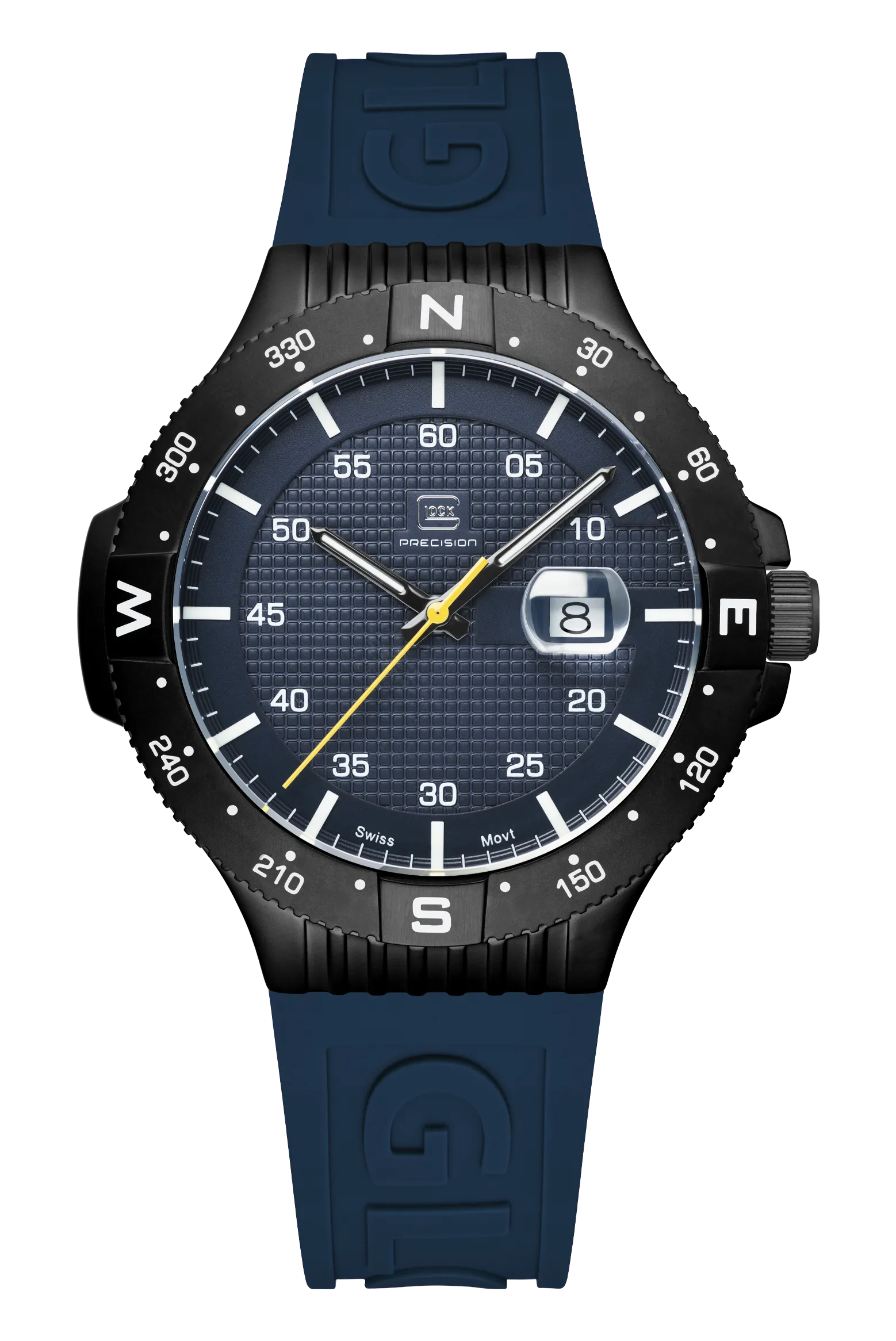 Gents Black Steel Glock Watch with Textured Blue Dial