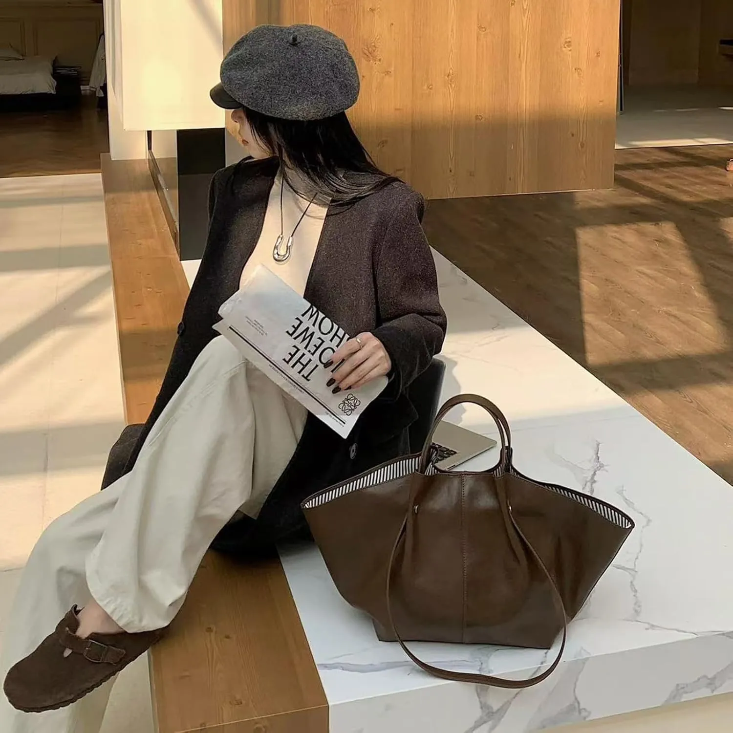Genuine Leather Tote Bag for women,Casual Shoulder Hobo Purses,Large-capacity top handle Handbag.