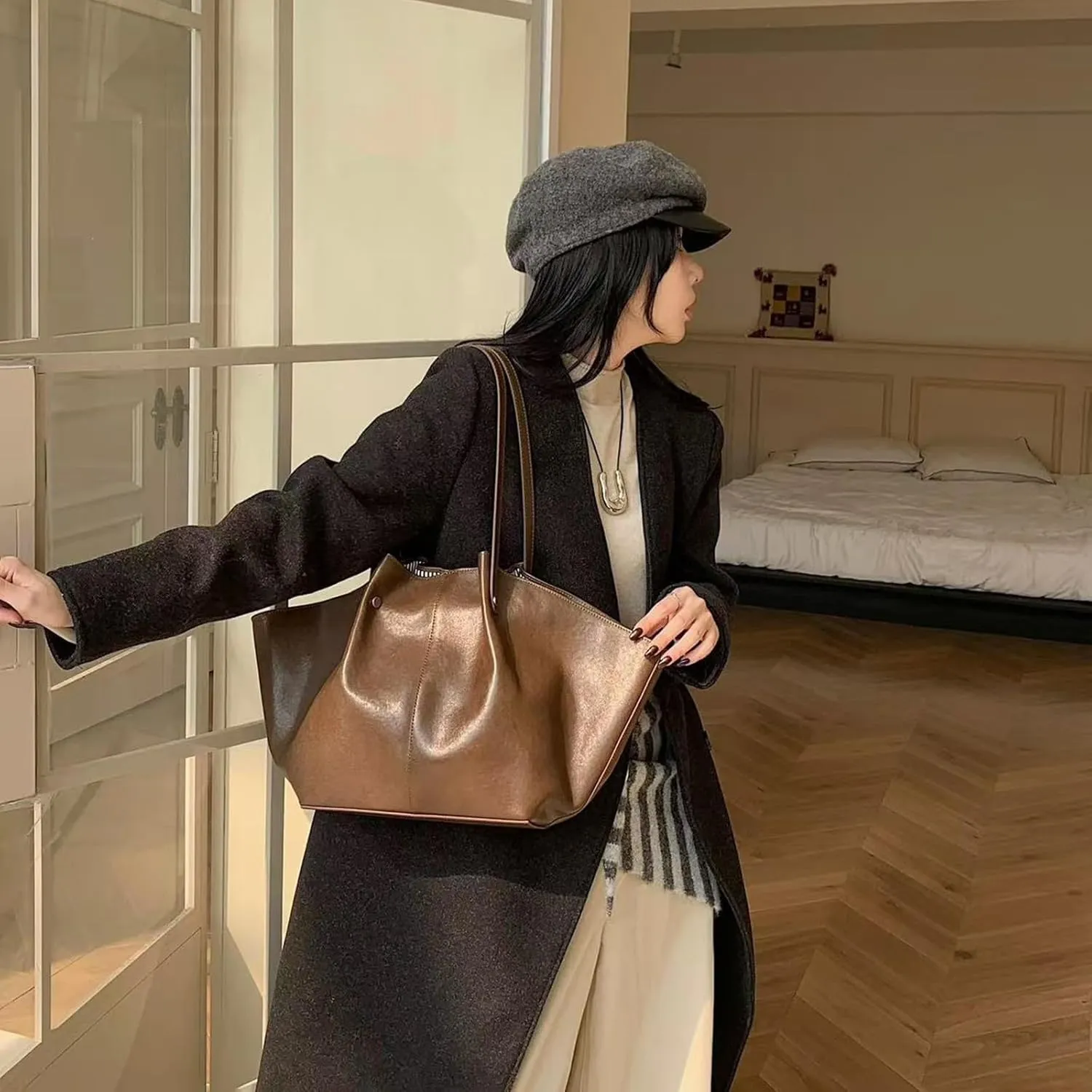 Genuine Leather Tote Bag for women,Casual Shoulder Hobo Purses,Large-capacity top handle Handbag.