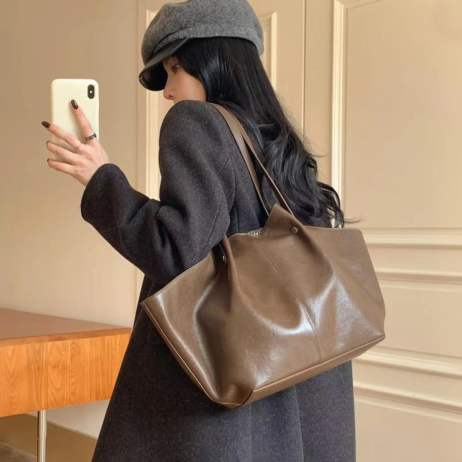 Genuine Leather Tote Bag for women,Casual Shoulder Hobo Purses,Large-capacity top handle Handbag.