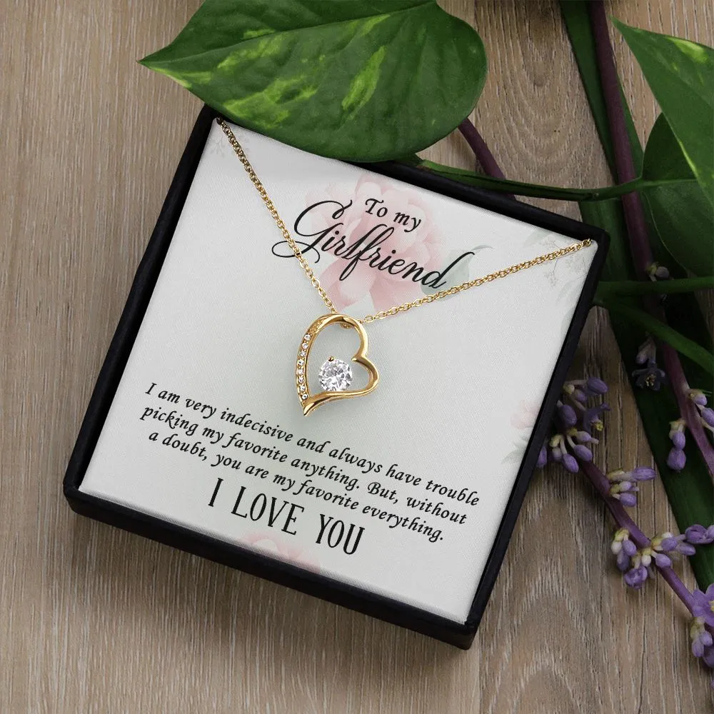 Gifts for Girlfriend Forever Love Necklace, Cubic Zirconia White or Yellow Gold Finish