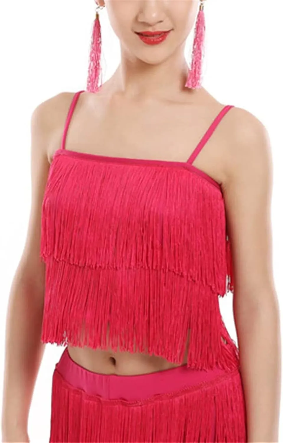 Girls 2 Pcs Latin Dance Costume Sets Tassel Camisole Tops Fringe Pants Modern Salsa Ballroom Outfits