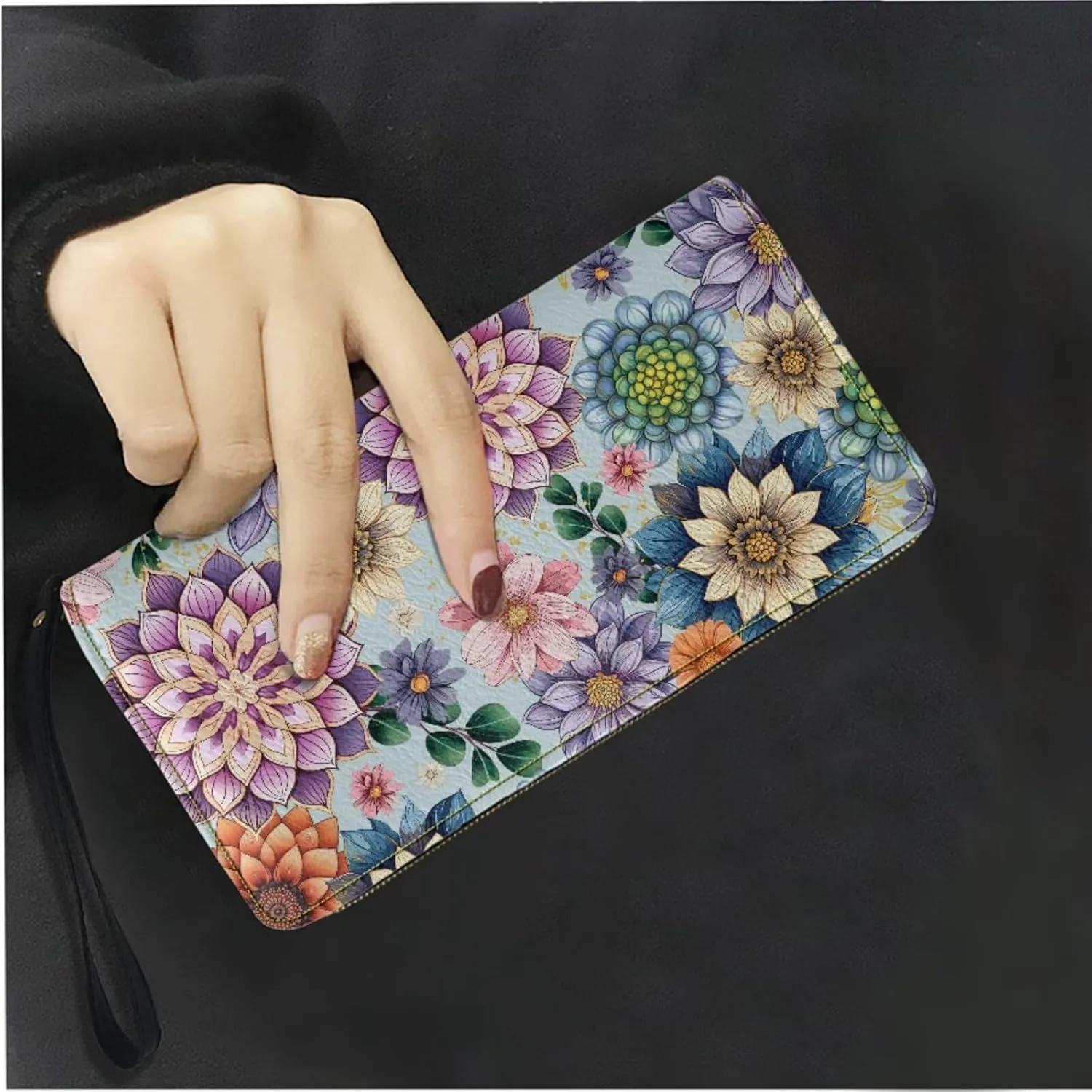 GLENLCWE Boho Mandala Flower Handbag Wallet for Women, 2 Pcs Large Handbag Backpack Purse & PU Leather Wallet for Ladies