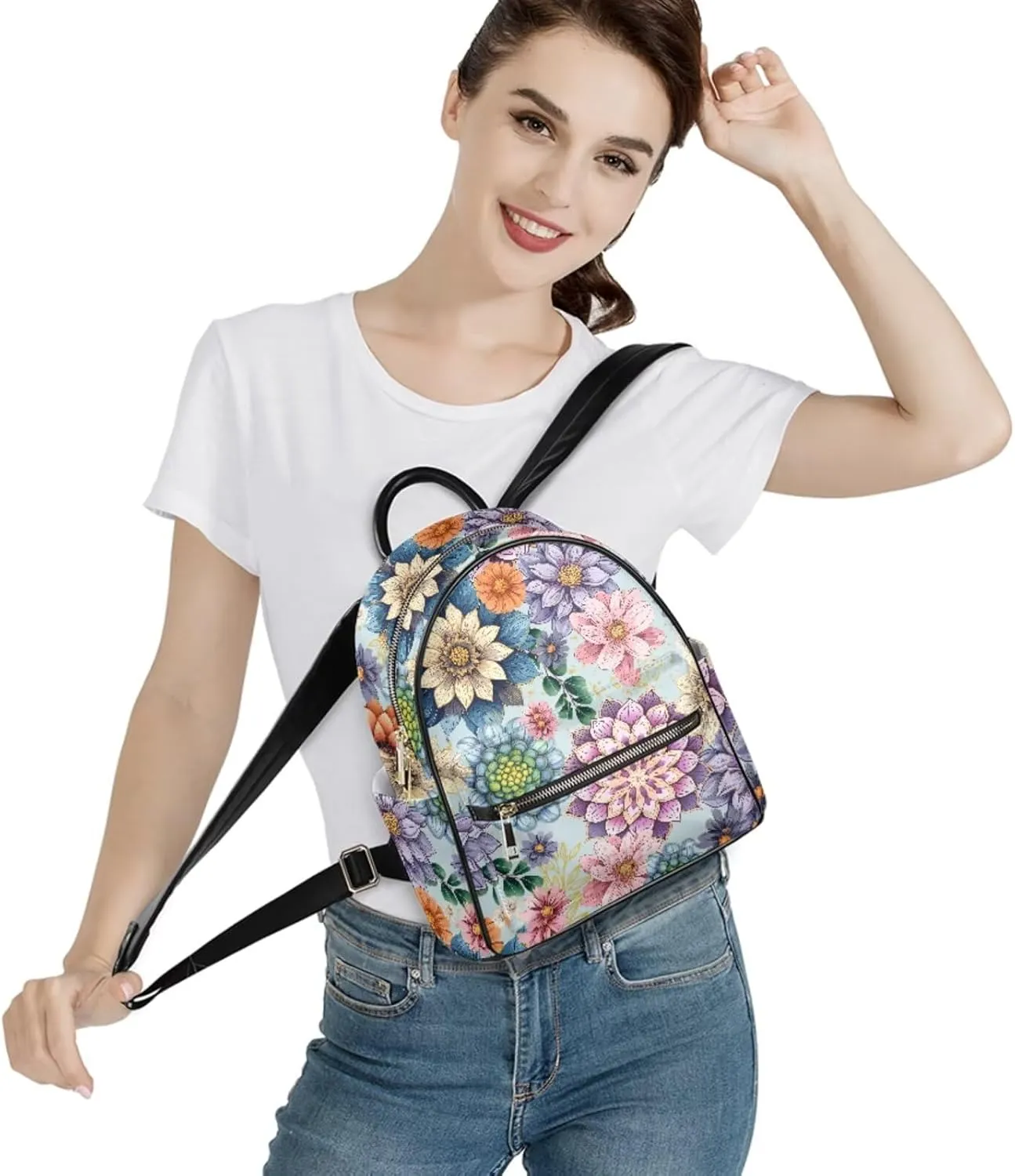 GLENLCWE Boho Mandala Flower Handbag Wallet for Women, 2 Pcs Large Handbag Backpack Purse & PU Leather Wallet for Ladies