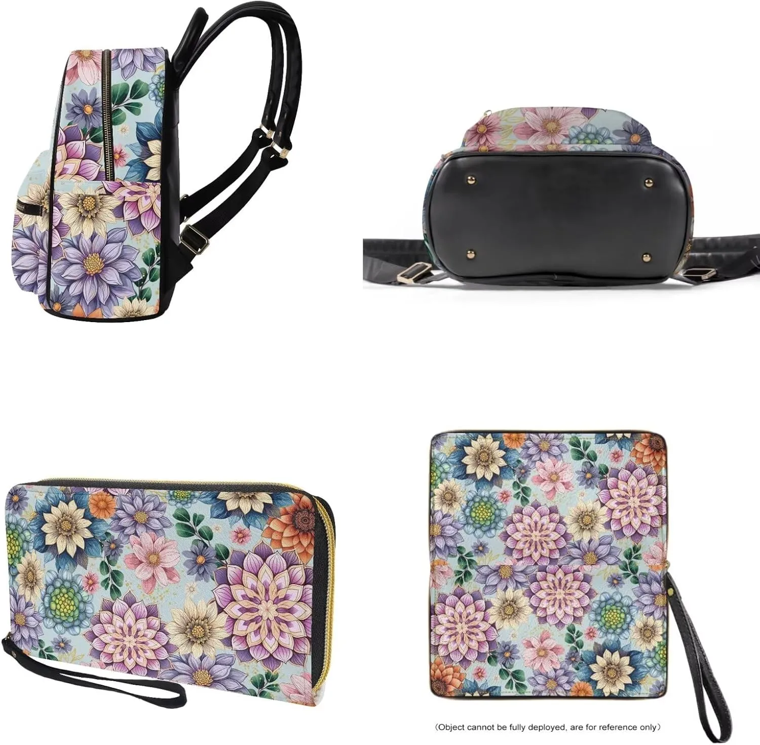 GLENLCWE Boho Mandala Flower Handbag Wallet for Women, 2 Pcs Large Handbag Backpack Purse & PU Leather Wallet for Ladies