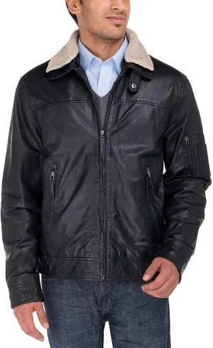GN Luciano Men's Cowhide Flight Bomber Modern Leather Jacket Vintage Look
