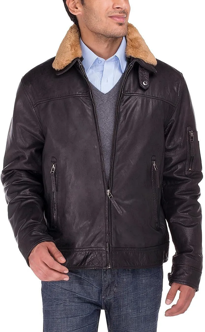 GN Luciano Men's Cowhide Flight Bomber Modern Leather Jacket Vintage Look