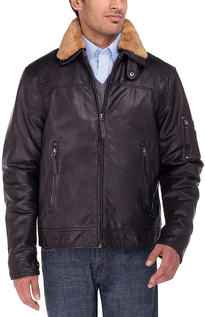 GN Luciano Men's Cowhide Flight Bomber Modern Leather Jacket Vintage Look
