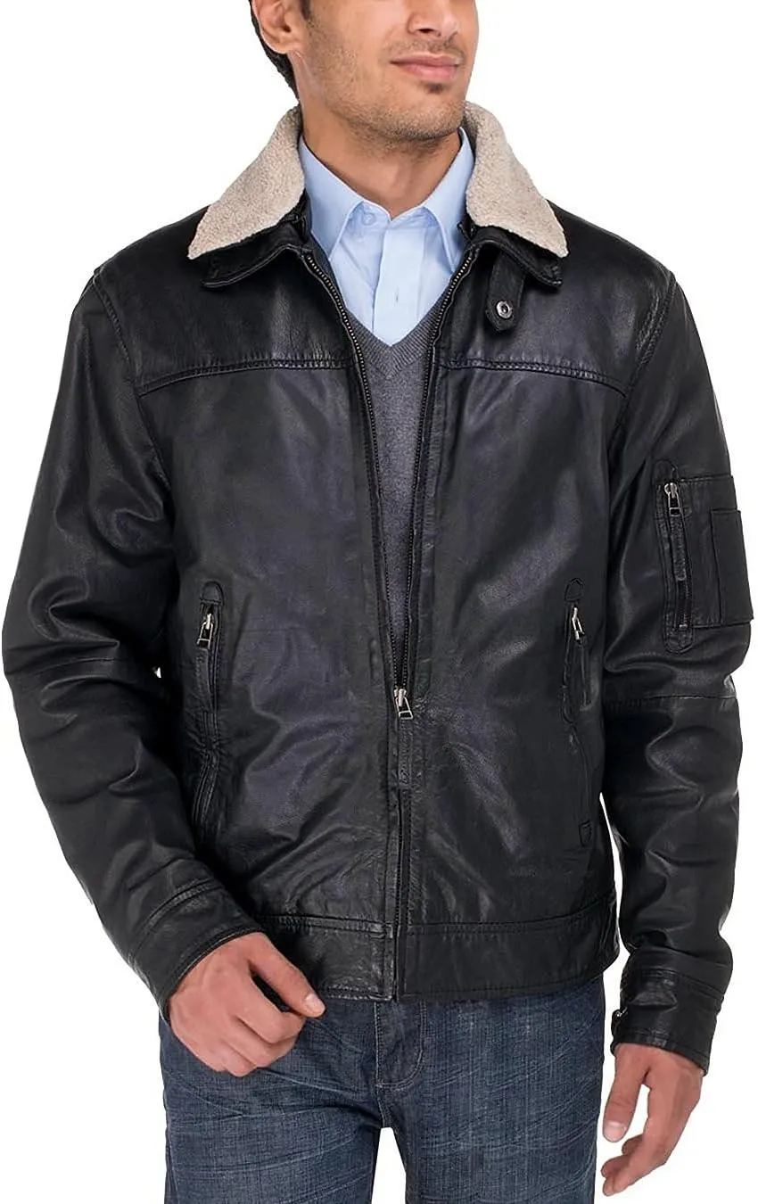 GN Luciano Men's Cowhide Flight Bomber Modern Leather Jacket Vintage Look
