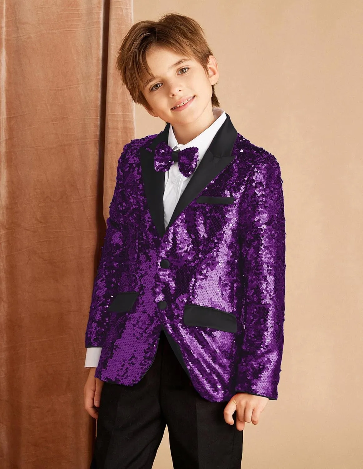 GRACE KARIN Boys Sequins Blazers Slim Fit Glitter Suit Jacket Formal Blazer for Party Prom 5-14 Years
