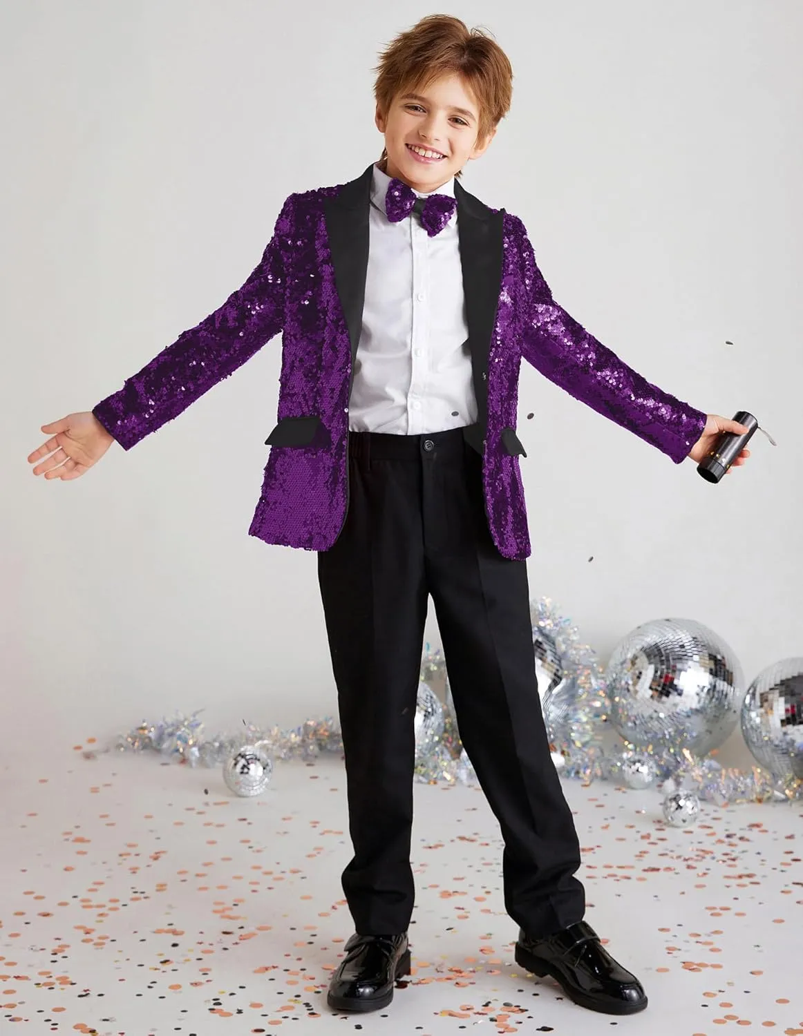 GRACE KARIN Boys Sequins Blazers Slim Fit Glitter Suit Jacket Formal Blazer for Party Prom 5-14 Years