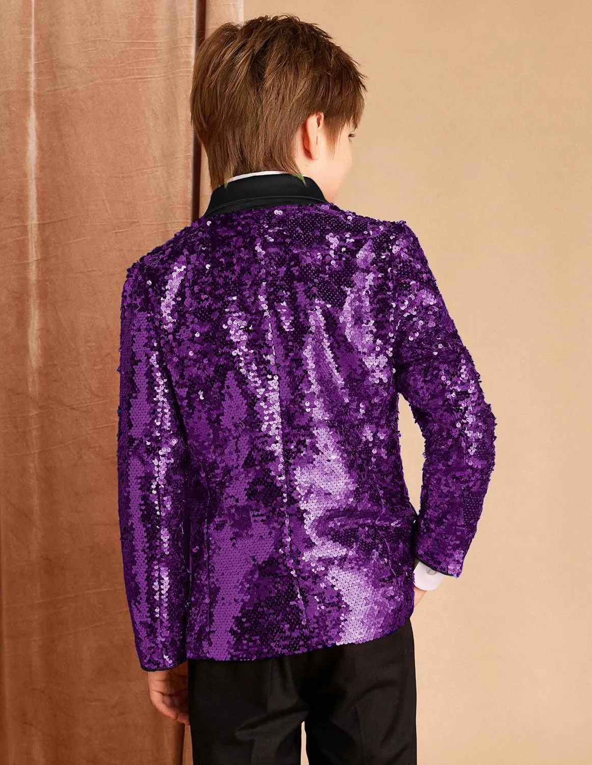 GRACE KARIN Boys Sequins Blazers Slim Fit Glitter Suit Jacket Formal Blazer for Party Prom 5-14 Years