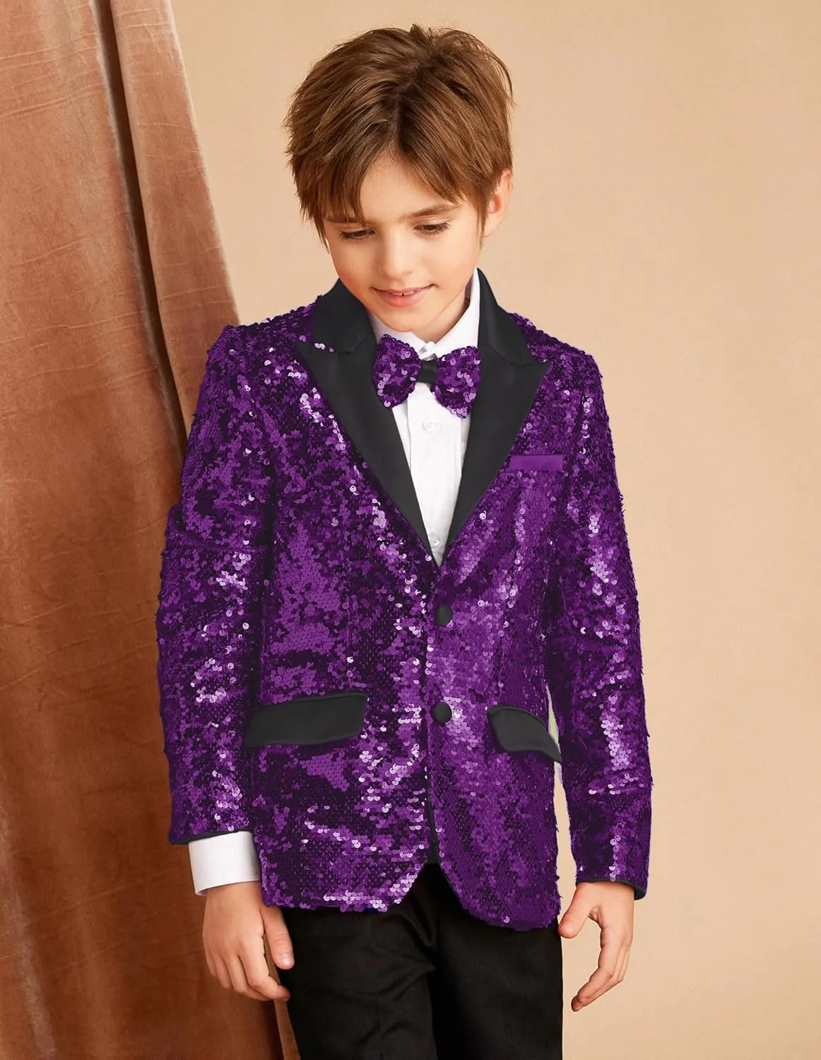GRACE KARIN Boys Sequins Blazers Slim Fit Glitter Suit Jacket Formal Blazer for Party Prom 5-14 Years