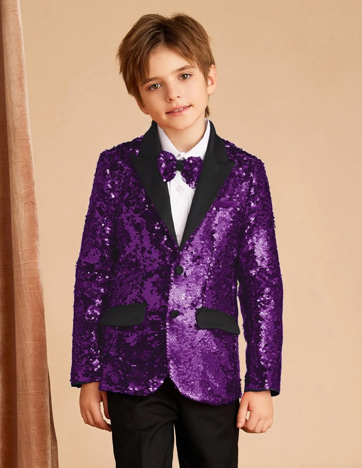 GRACE KARIN Boys Sequins Blazers Slim Fit Glitter Suit Jacket Formal Blazer for Party Prom 5-14 Years