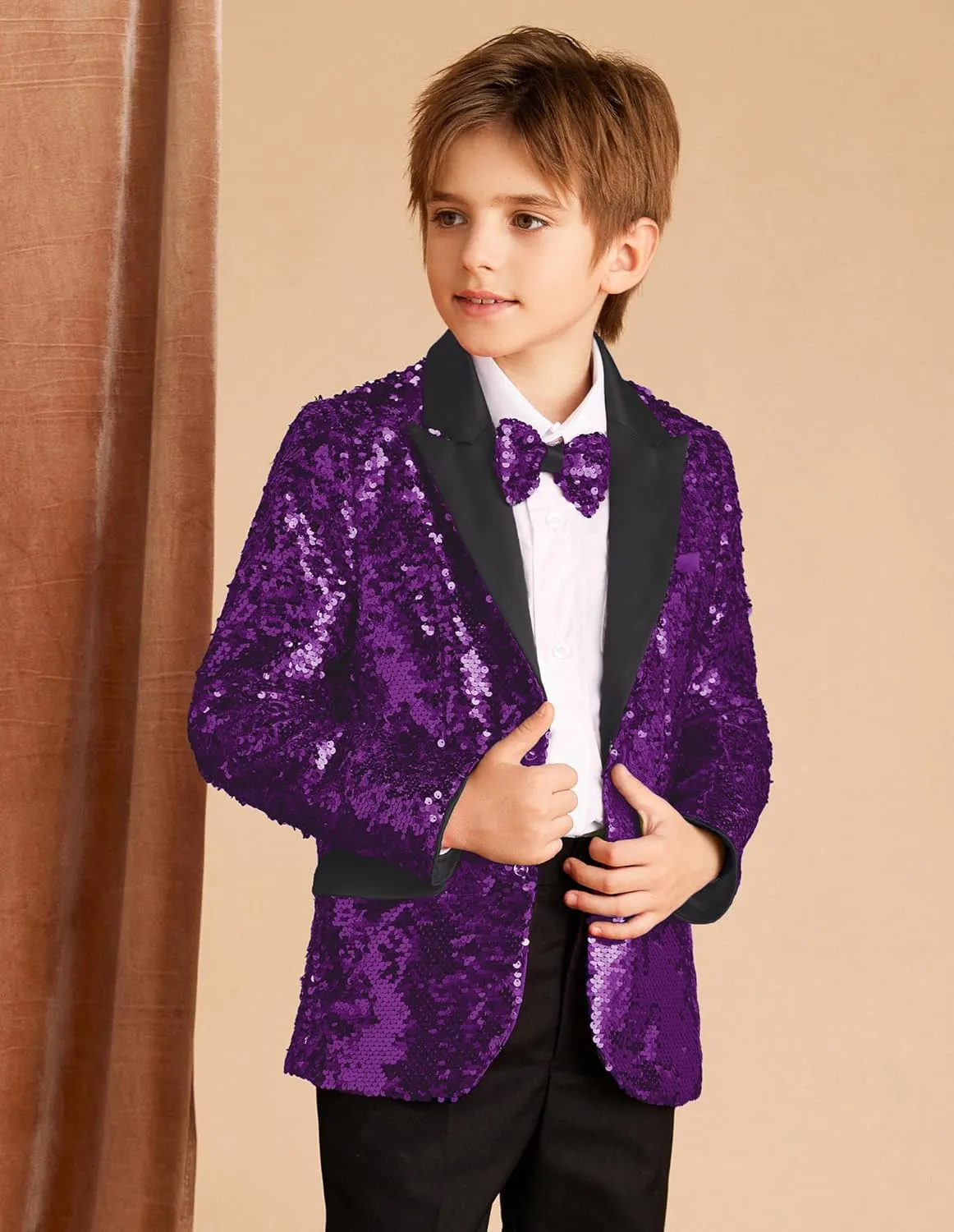 GRACE KARIN Boys Sequins Blazers Slim Fit Glitter Suit Jacket Formal Blazer for Party Prom 5-14 Years