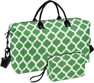 Green Moroccan Travel Duffle Bag Duffel Bags Large Weekender Bag Carry On Duffel Bag Gym Bag with Toiletry Bag Garment Duffle Bags for Airplanes Women Men Yoga Sports Trip Adults