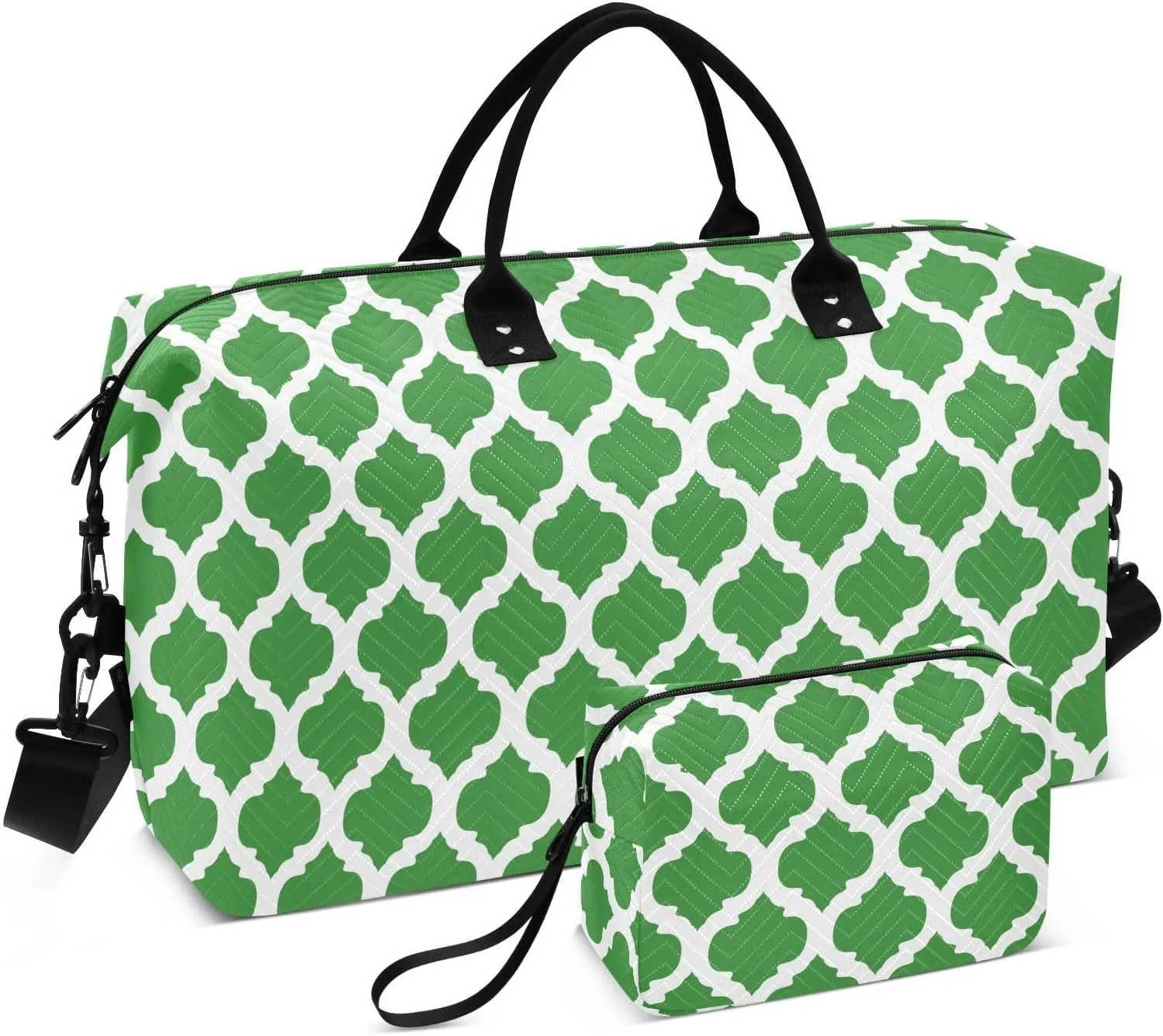 Green Moroccan Travel Duffle Bag Duffel Bags Large Weekender Bag Carry On Duffel Bag Gym Bag with Toiletry Bag Garment Duffle Bags for Airplanes Women Men Yoga Sports Trip Adults