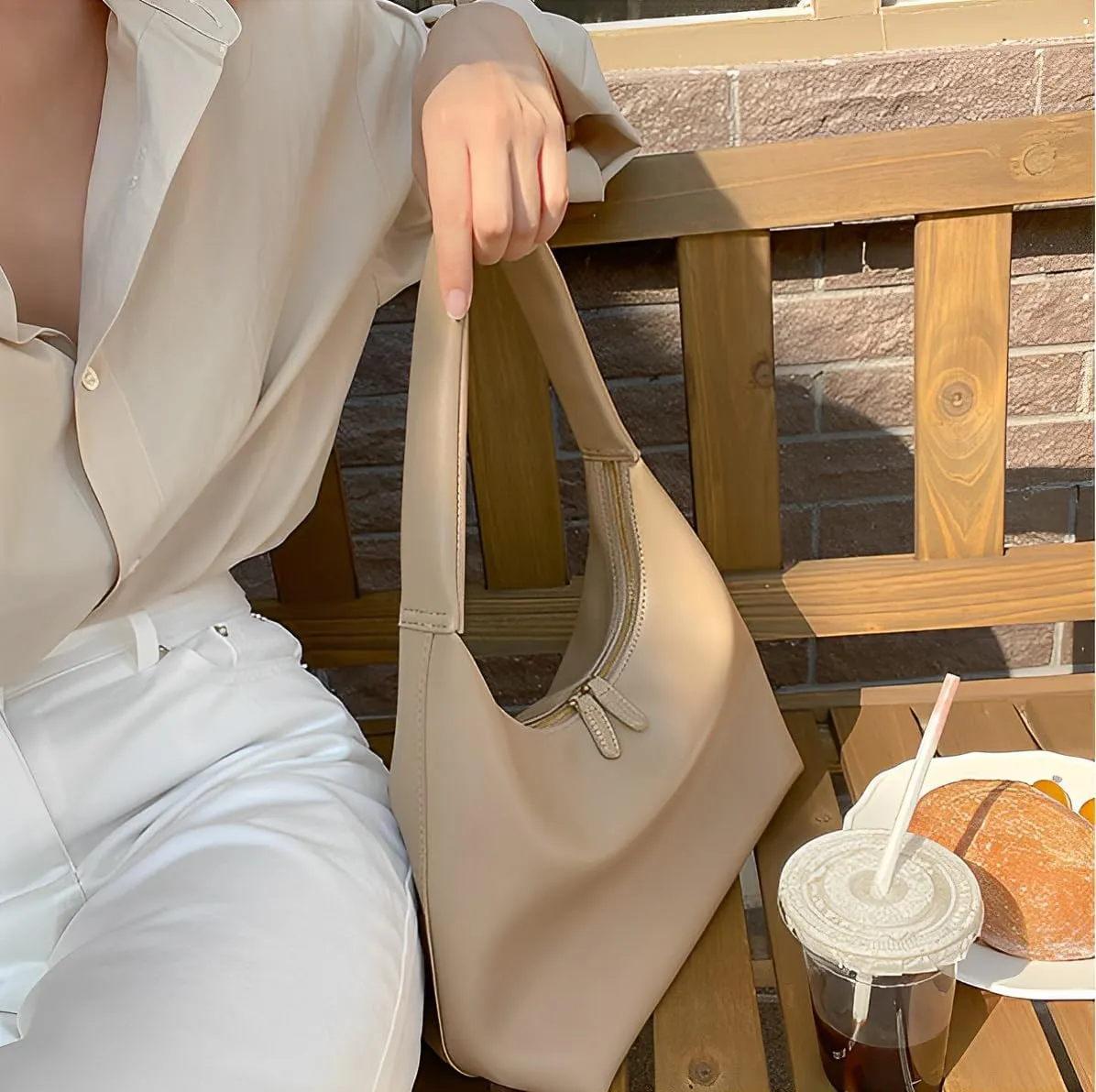 GRPKSSIB Leather Hobo Bags for Women Crescent Shoulder Bag Slouchy Tote Handbags Soft Underarm Purses