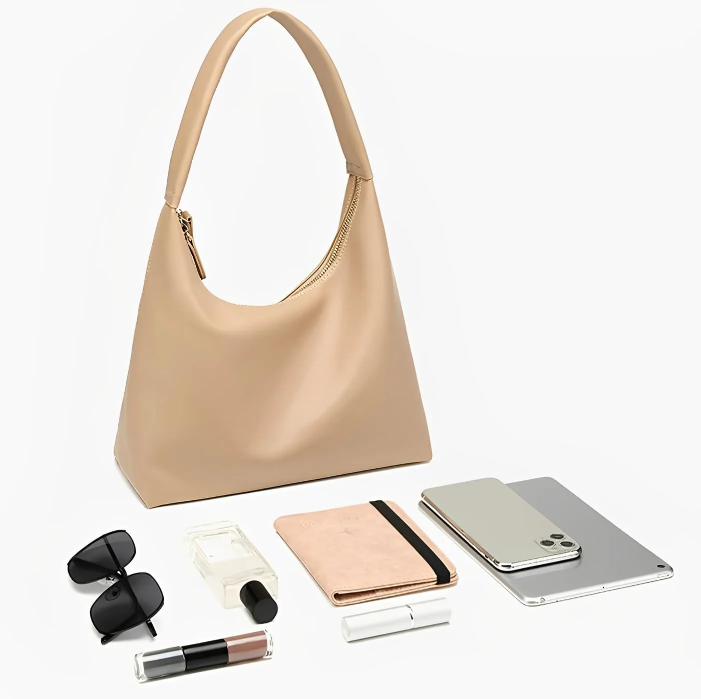 GRPKSSIB Leather Hobo Bags for Women Crescent Shoulder Bag Slouchy Tote Handbags Soft Underarm Purses