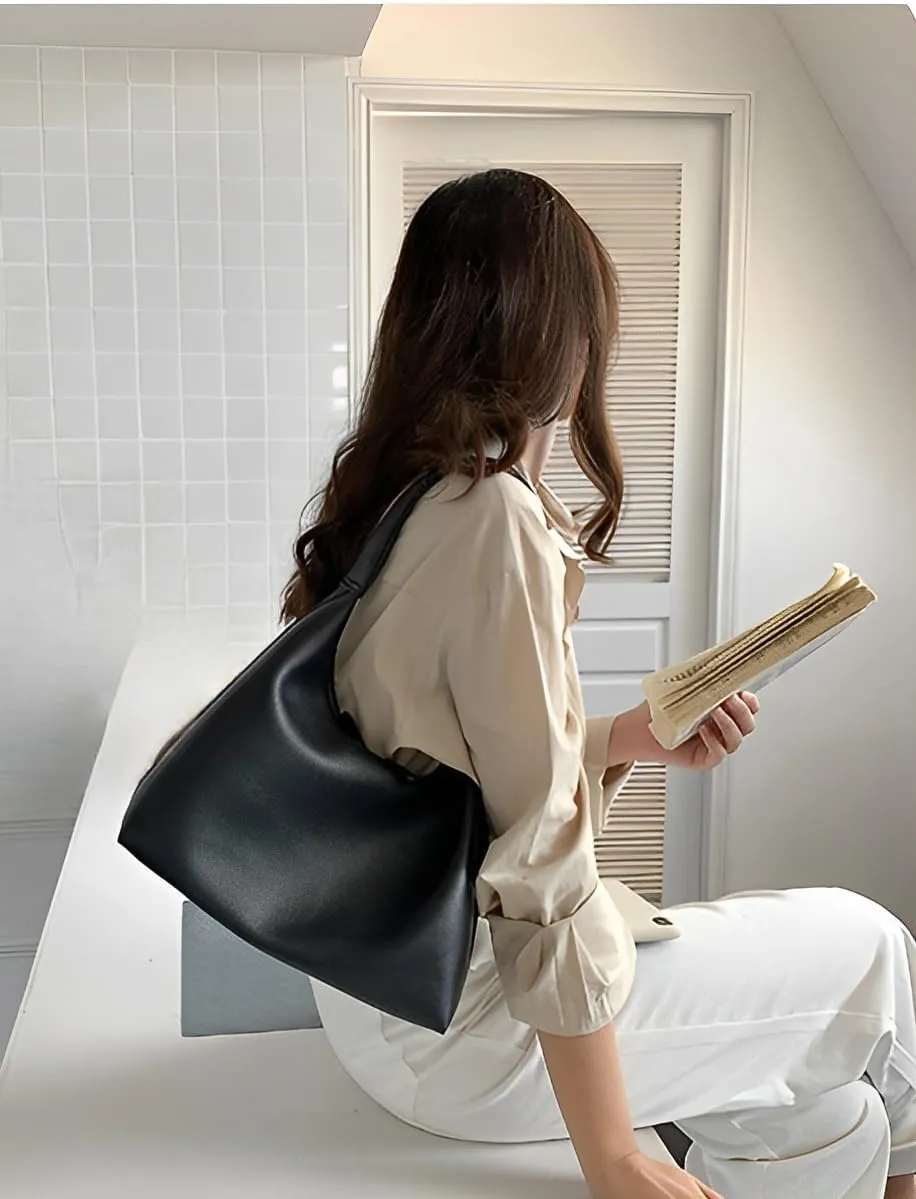 GRPKSSIB Leather Hobo Bags for Women Crescent Shoulder Bag Slouchy Tote Handbags Soft Underarm Purses