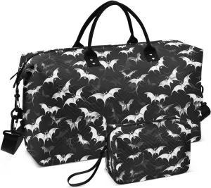 Halloween Bats Black Travel Duffle Bag Duffel Bags Large Weekender Bag Carry On Duffel Bag Gym Bag with Toiletry Bag Garment Duffle Bags for Adults Women Airplanes Men Sports Trip Yoga