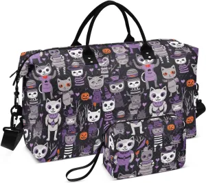 Halloween Cats Travel Duffle Bag Duffel Bags Large Weekender Bag Carry On Duffel Bag Gym Bag with Toiletry Bag Garment Duffle Bags for Adults Women Airplanes Men Sports Trip Yoga
