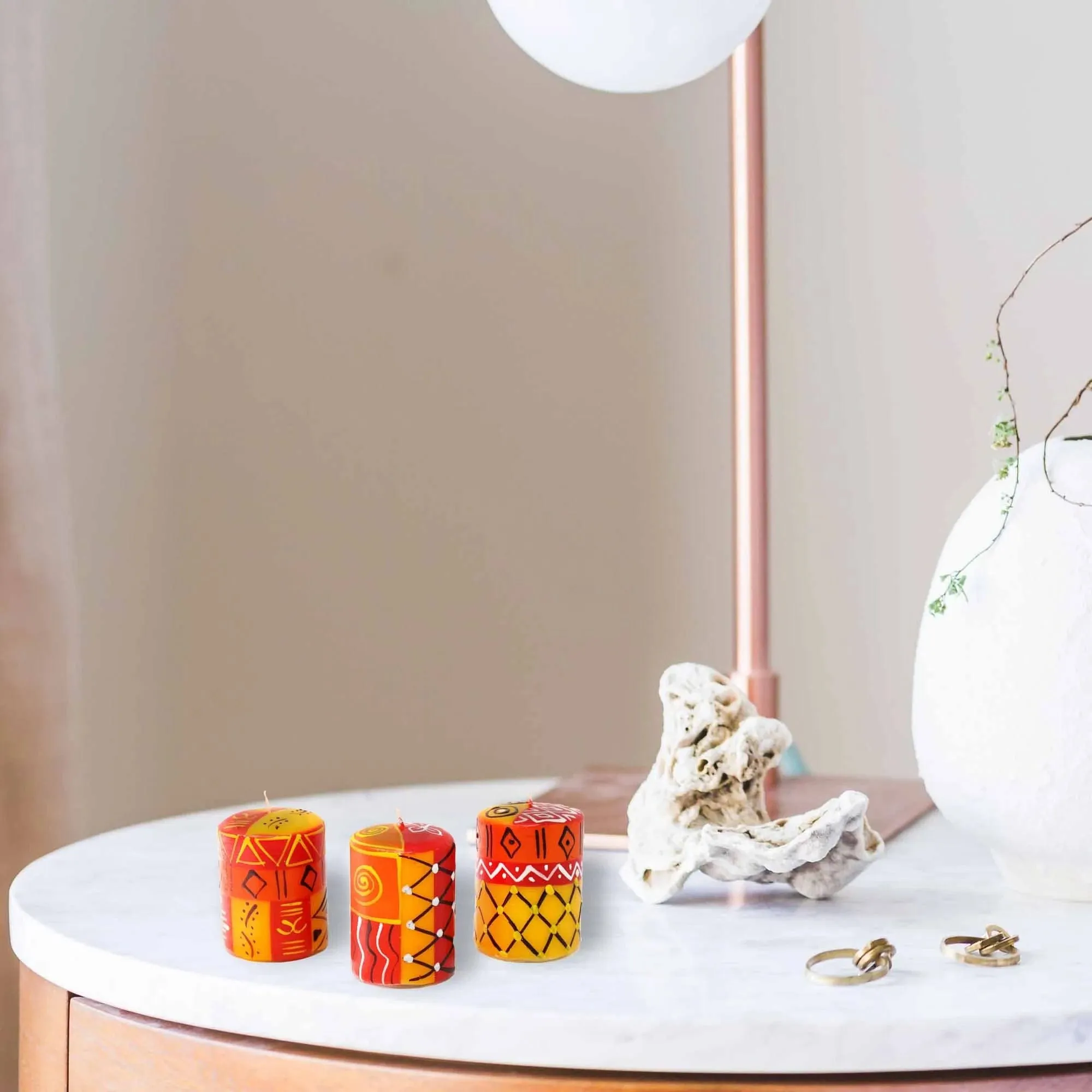 HAND-PAINTED DINNER CANDLES, PAIR (ZAHABU DESIGN)