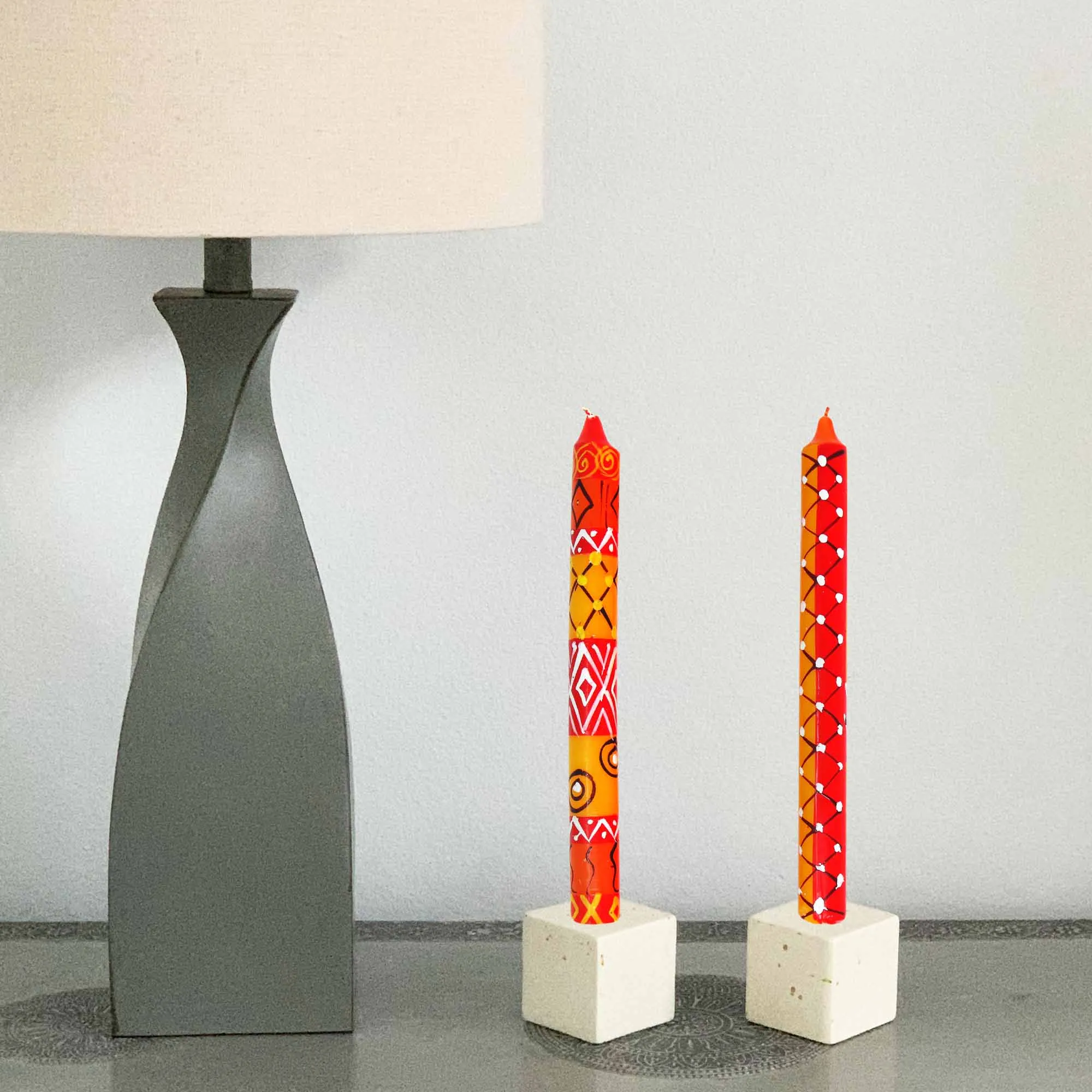 HAND-PAINTED DINNER CANDLES, PAIR (ZAHABU DESIGN)