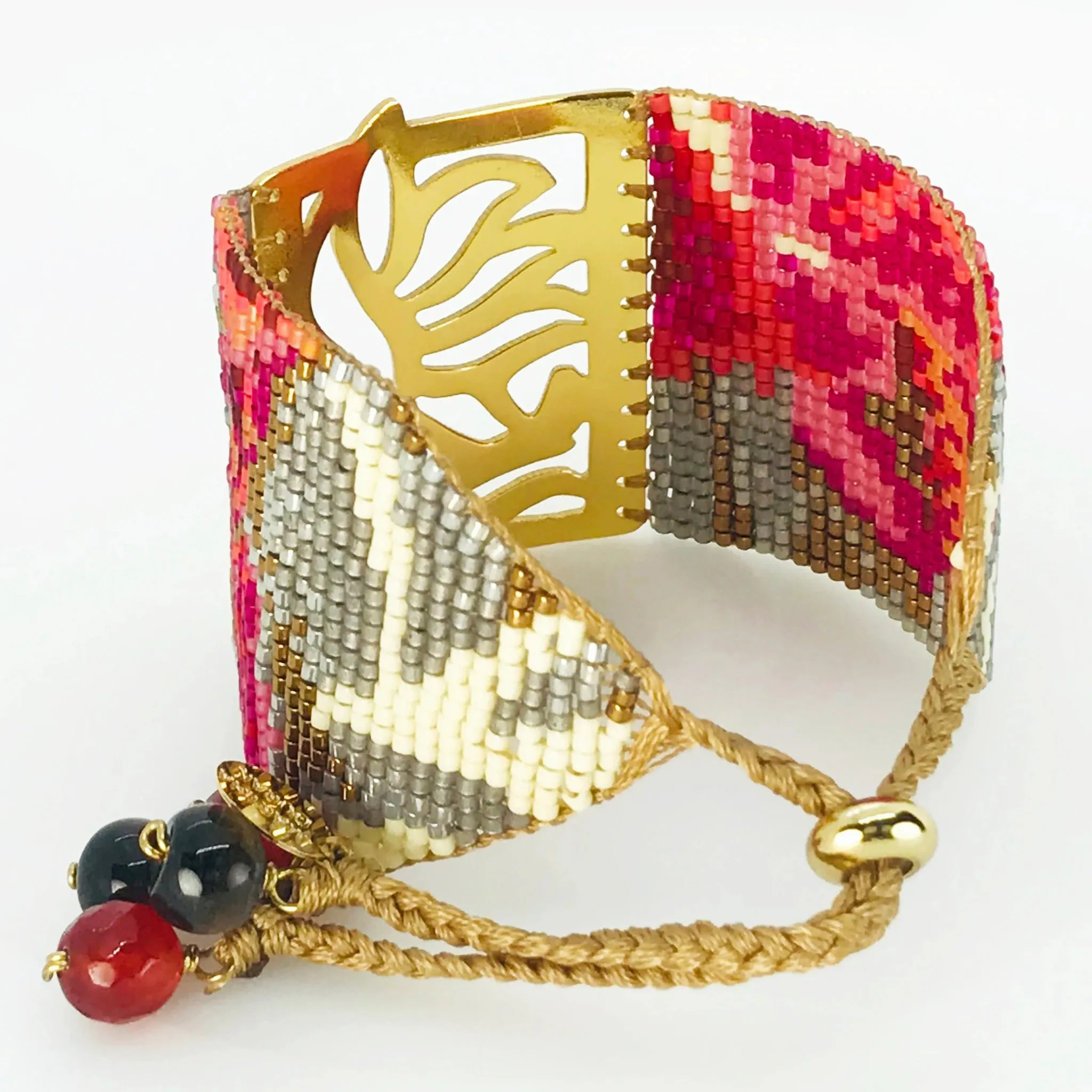 Handmade 18 Kt. Gold-Plated Bead Bracelet Red Amazon Large by Martha Duran