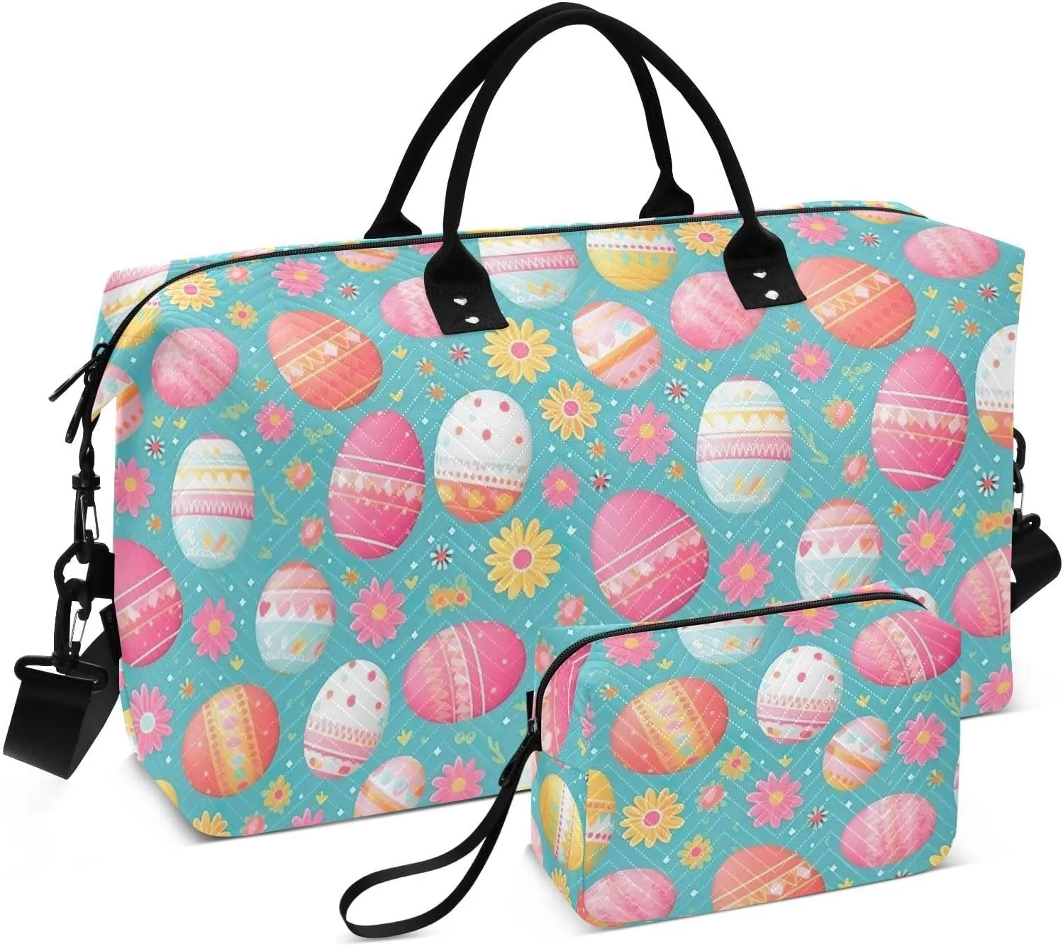 Happy Easter Watercolor Eggs Travel Duffle Bag Duffel Bags Large Weekender Bag Carry On Duffel Bag Gym Bag with Toiletry Bag Garment Duffle Bags for Yoga Women Airplanes Men Adults Ttrip Sports