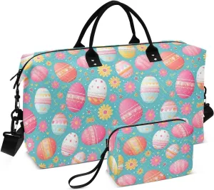 Happy Easter Watercolor Eggs Travel Duffle Bag Duffel Bags Large Weekender Bag Carry On Duffel Bag Gym Bag with Toiletry Bag Garment Duffle Bags for Yoga Women Airplanes Men Adults Ttrip Sports