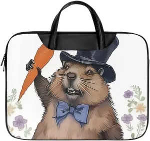 Happy Groundhog Leather Laptop Bag Laptop Briefcase Waterproof Durable Portable Bag Portable Laptop Bag Business Office 16.5 * 12.6IN