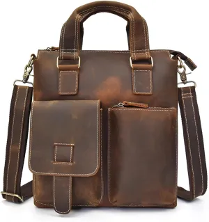 HBJWOV Vintage Men's Tote Unisex Shoulder Bag Crossbody Leather A4 Commuter Briefcase