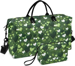 Hearts Green Stpatrick Day Travel Duffle Bag Duffel Bags Large Weekender Bag Carry On Duffel Bag Gym Bag with Toiletry Bag Garment Duffle Bags for Airplanes Women Men Yoga Sports Trip Adults