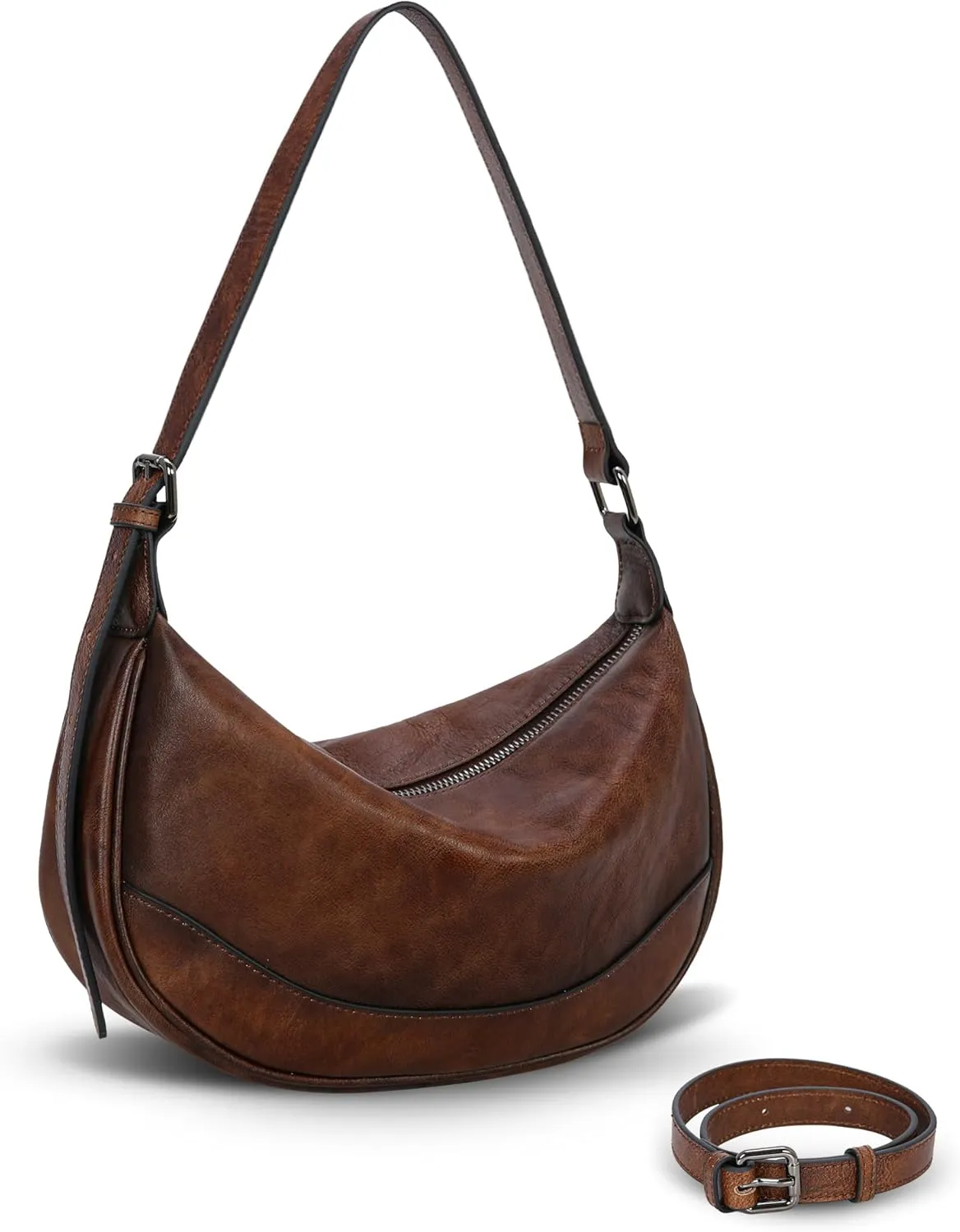HESHE Leather Shoulder Bags for Women Hobo Crossbody Purses Soft Crescent Bag Ladies Handbags