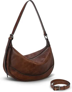 HESHE Leather Shoulder Bags for Women Hobo Crossbody Purses Soft Crescent Bag Ladies Handbags