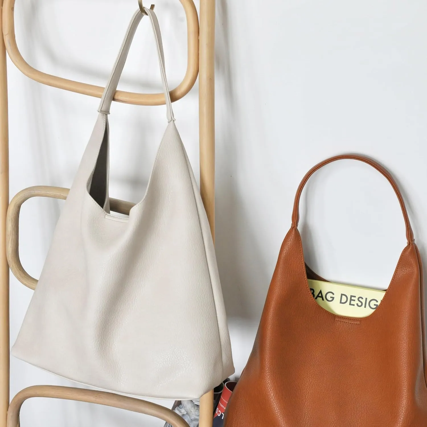 Hobo Bags for Women Soft Vegan Leather Shoulder Handbag Slouchy Tote Purses (Nude)