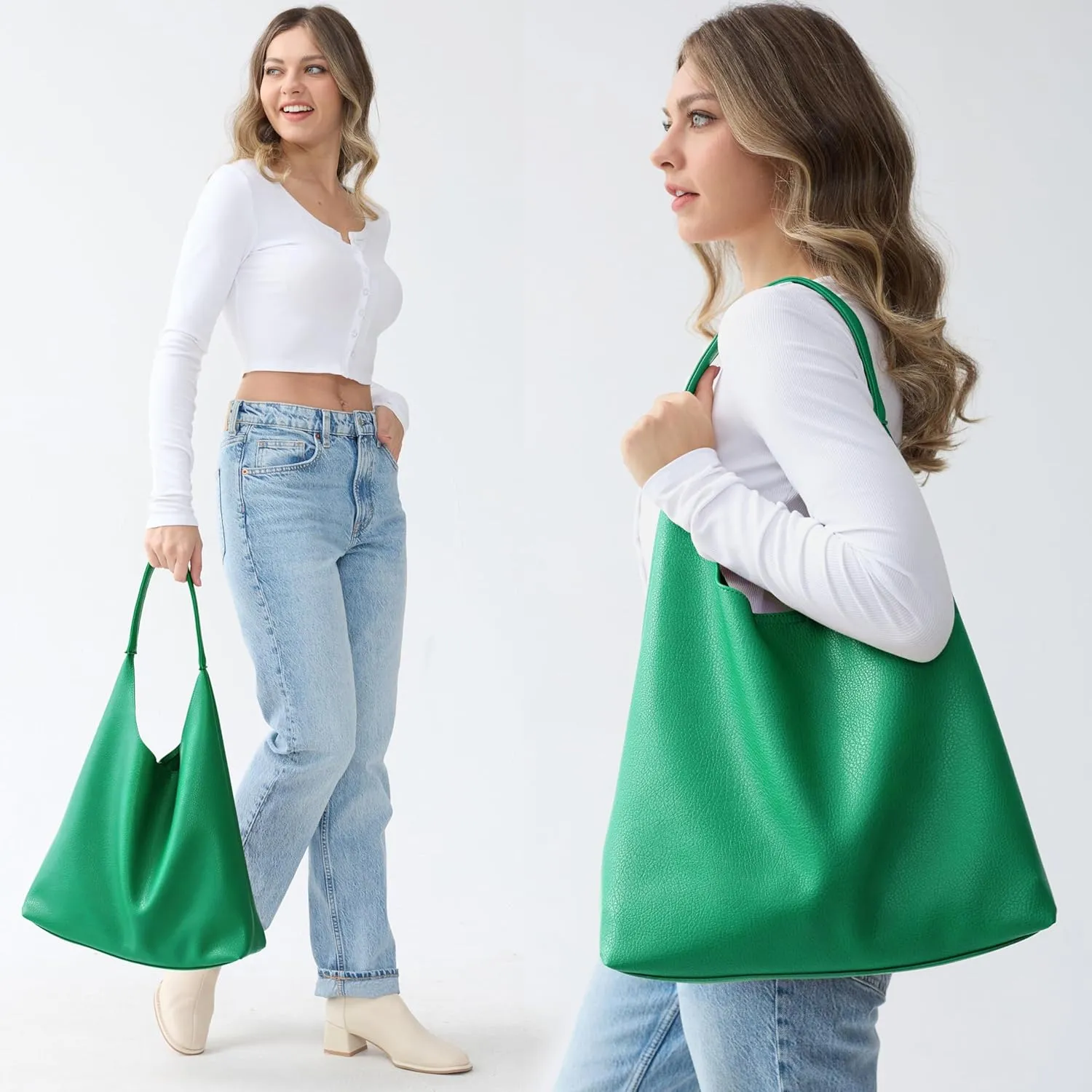 HOXIS Hobo Bags for Women Soft Vegan Leather Shoulder Handbag Slouchy Tote Purses