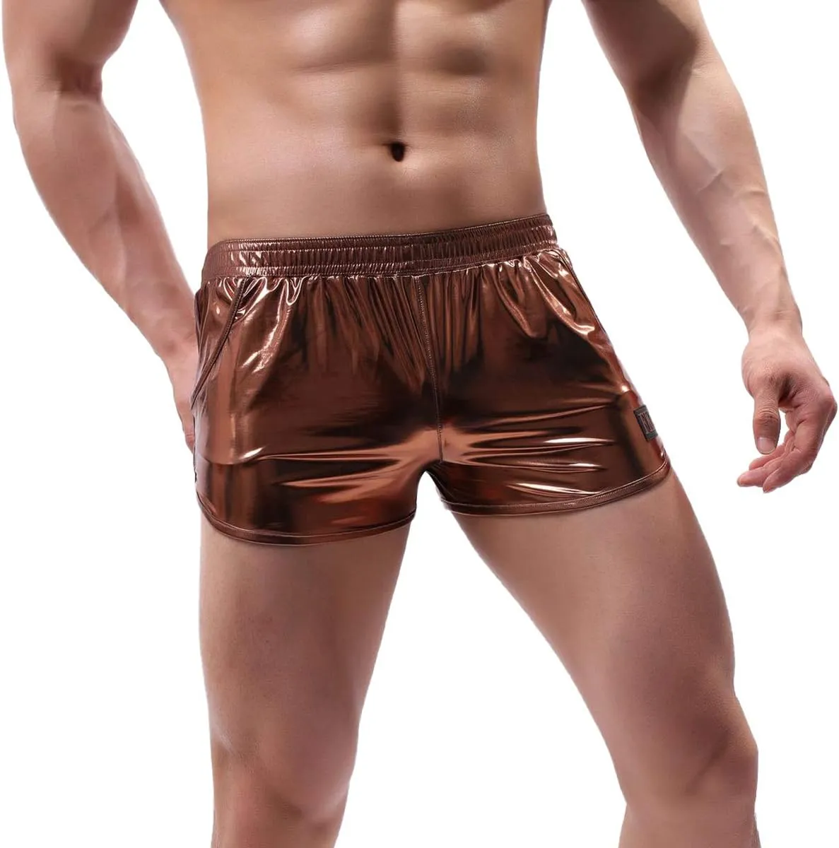 IDOPIP Men's Shiny Metallic Boxer Briefs Wet Look Boxer Shorts Swim Trunks Elasitc Faux Leather Underwear Underpants Swimsuit