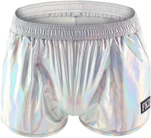 IDOPIP Men's Shiny Metallic Boxer Briefs Wet Look Boxer Shorts Swim Trunks Elasitc Faux Leather Underwear Underpants Swimsuit