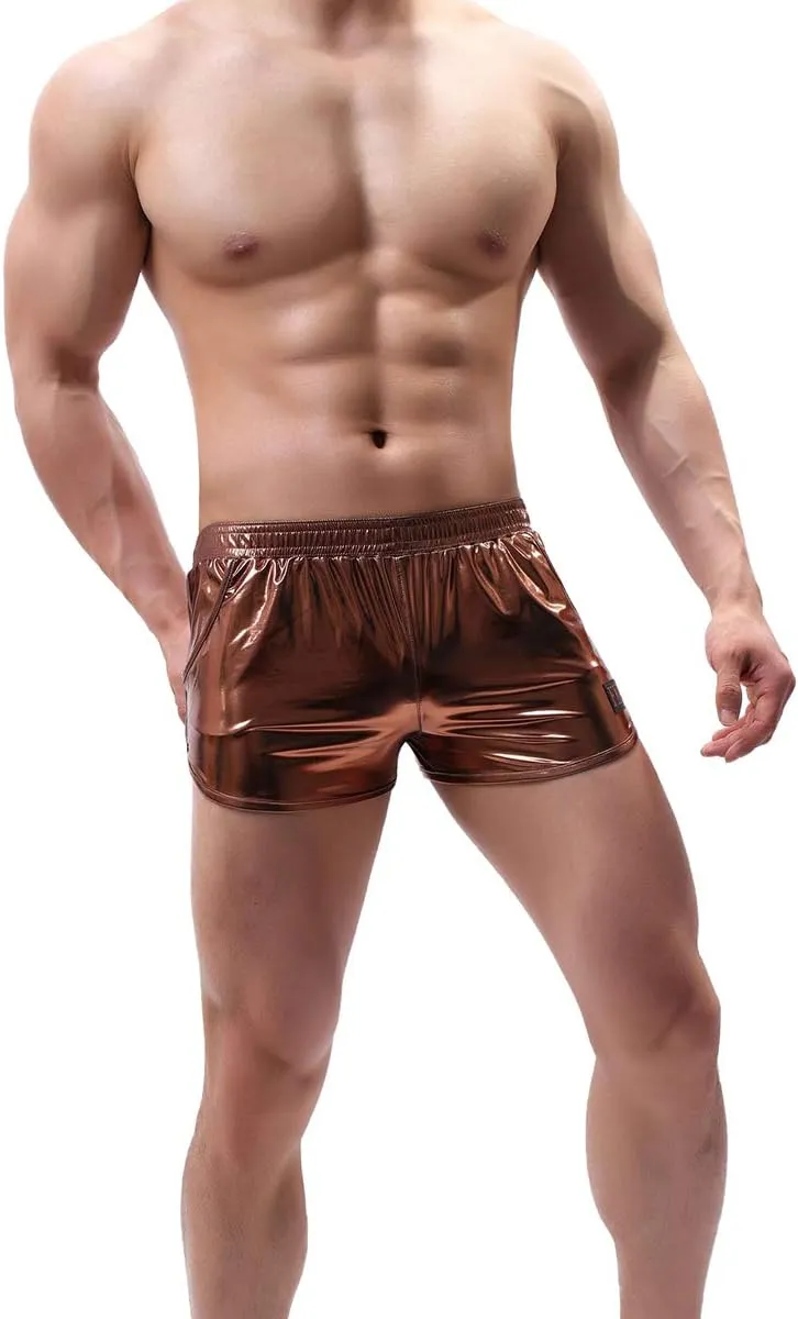 IDOPIP Men's Shiny Metallic Boxer Briefs Wet Look Boxer Shorts Swim Trunks Elasitc Faux Leather Underwear Underpants Swimsuit