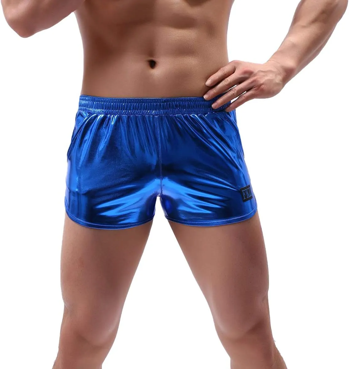 IDOPIP Men's Shiny Metallic Boxer Briefs Wet Look Boxer Shorts Swim Trunks Elasitc Faux Leather Underwear Underpants Swimsuit