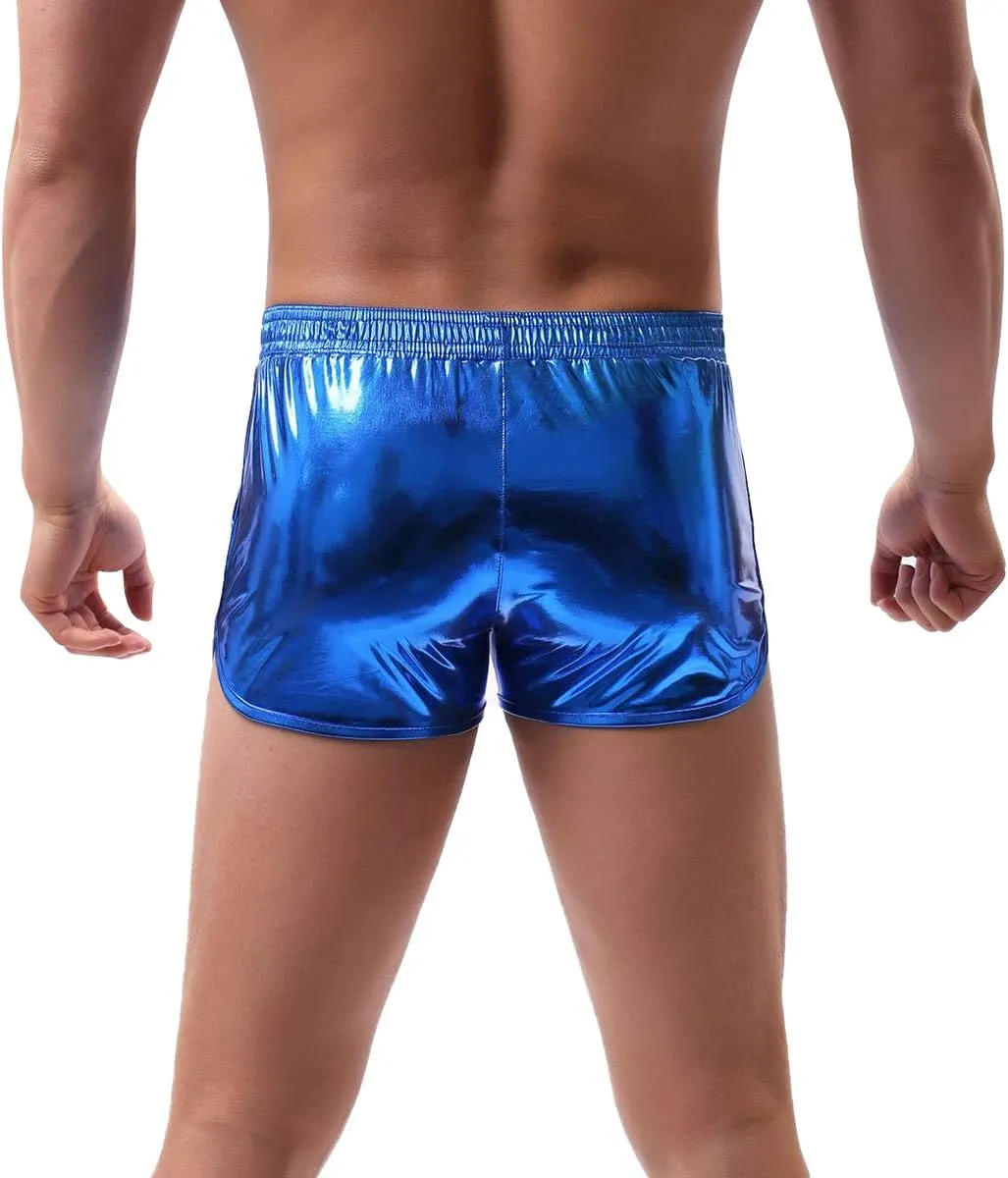 IDOPIP Men's Shiny Metallic Boxer Briefs Wet Look Boxer Shorts Swim Trunks Elasitc Faux Leather Underwear Underpants Swimsuit