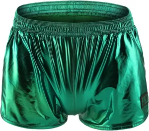 IDOPIP Men's Shiny Metallic Boxer Briefs Wet Look Boxer Shorts Swim Trunks Elasitc Faux Leather Underwear Underpants Swimsuit
