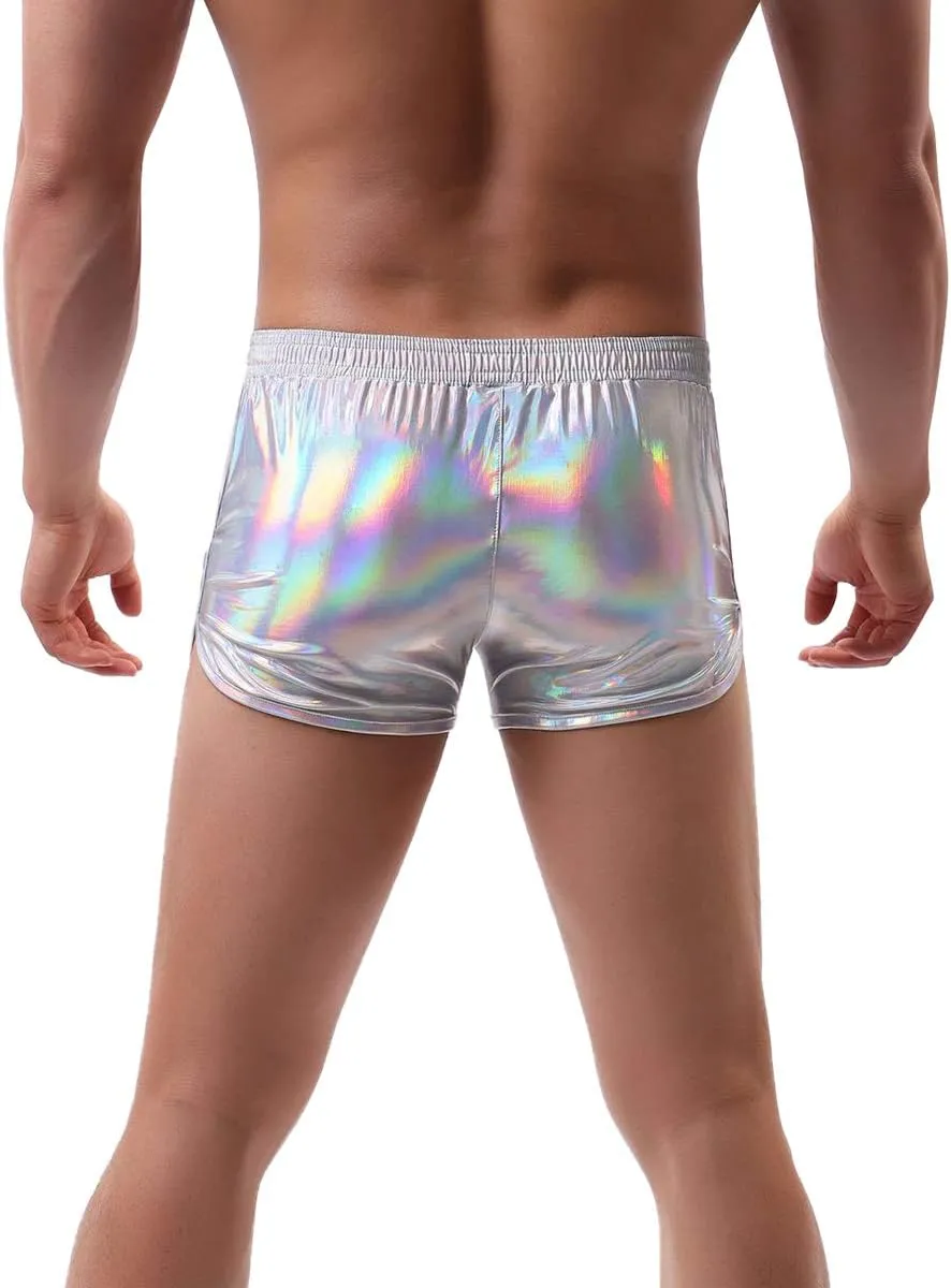 IDOPIP Men's Shiny Metallic Boxer Briefs Wet Look Boxer Shorts Swim Trunks Elasitc Faux Leather Underwear Underpants Swimsuit