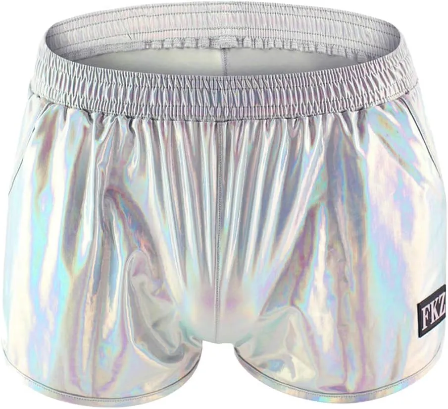 IDOPIP Men's Shiny Metallic Boxer Briefs Wet Look Boxer Shorts Swim Trunks Elasitc Faux Leather Underwear Underpants Swimsuit
