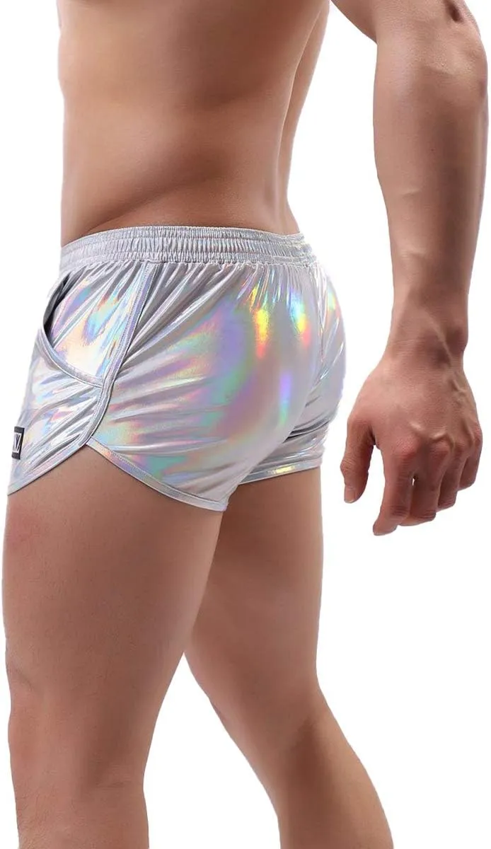 IDOPIP Men's Shiny Metallic Boxer Briefs Wet Look Boxer Shorts Swim Trunks Elasitc Faux Leather Underwear Underpants Swimsuit